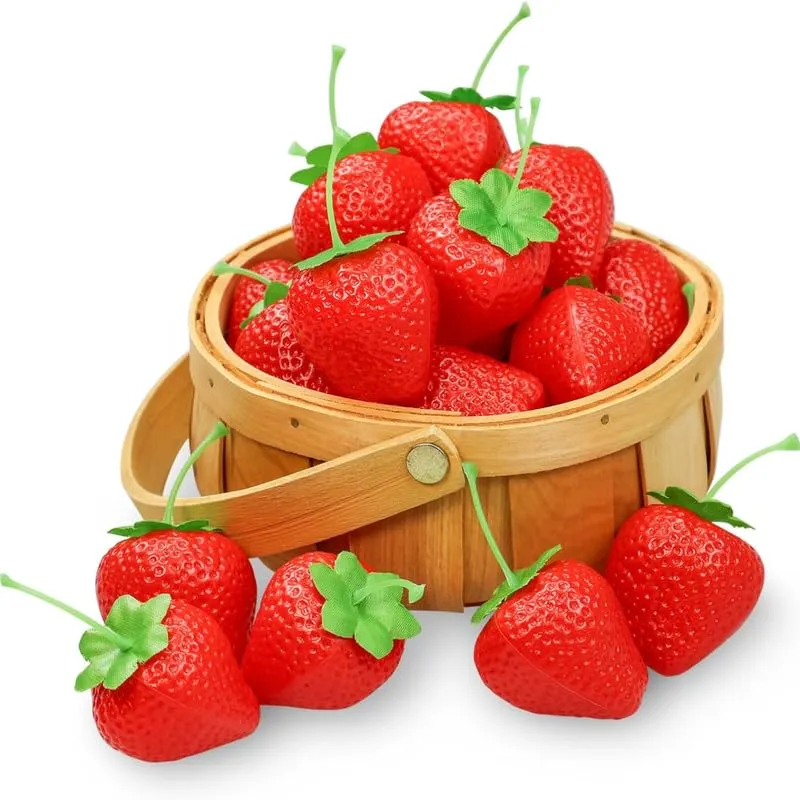 royalkart Artificial Red Strawberries Fake Fruit Simulation Model Decoration for Party Decor Home House Kitchen Desk Ornament and Photography Prop(Pack of 50)