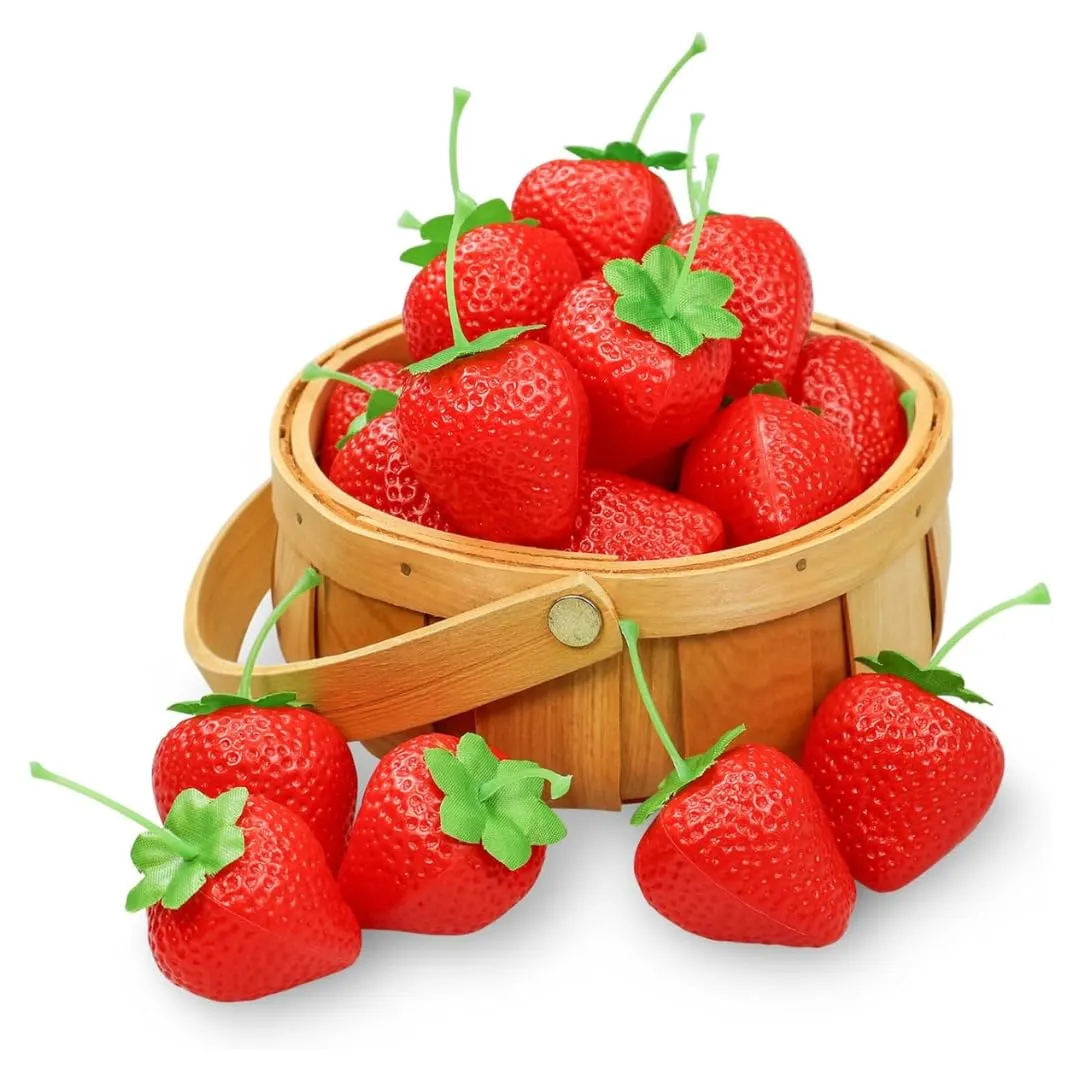 royalkart Artificial Red Strawberries Fake Fruit Simulation Model Decoration for Party Decor Home House Kitchen Desk Ornament and Photography Prop(Pack of 50)