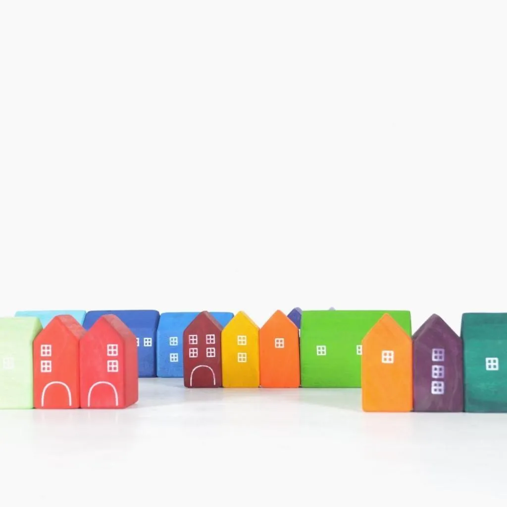 Small Wooden Houses Set of 15