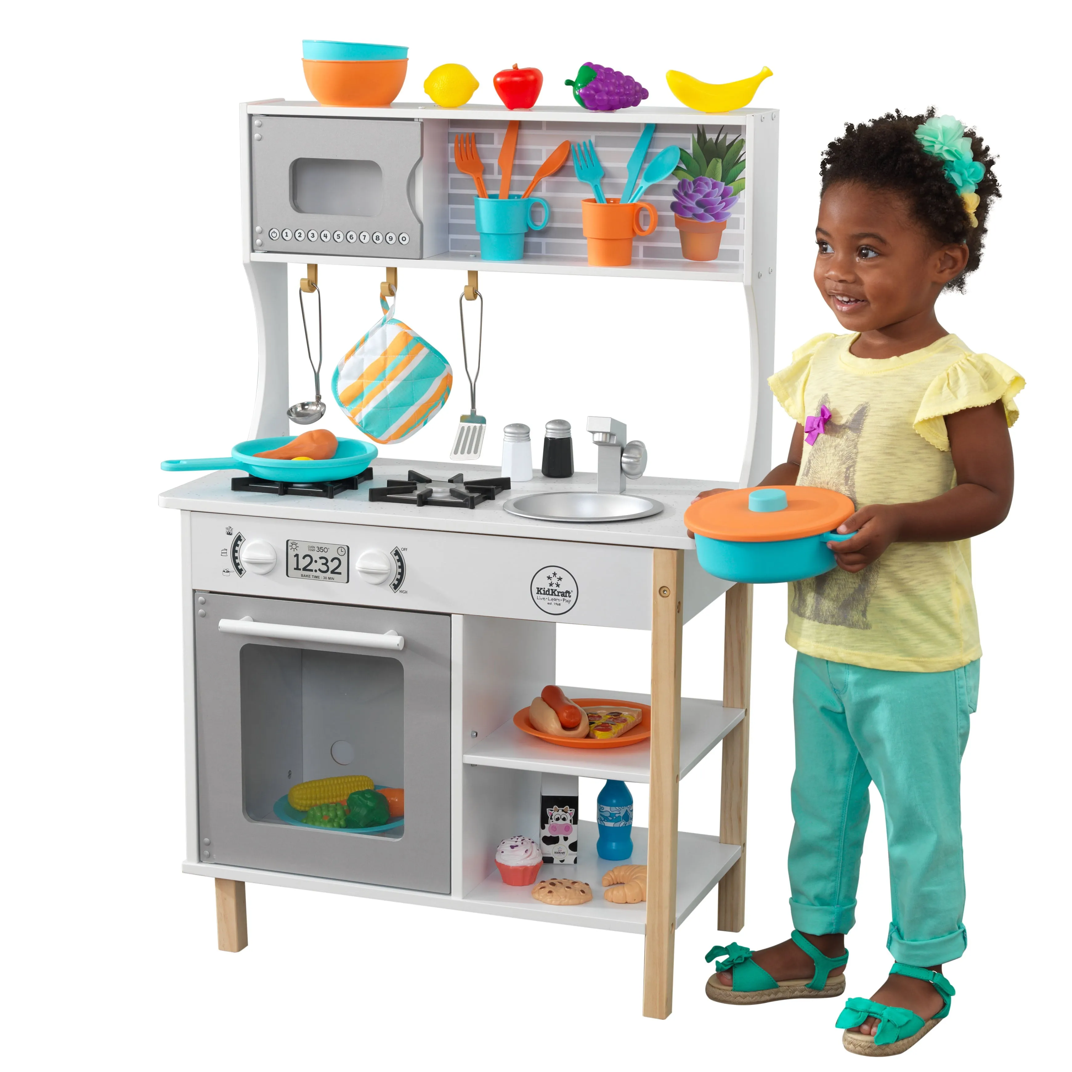 Wooden Play Kitchen Play Set with 38 Piece Accessory